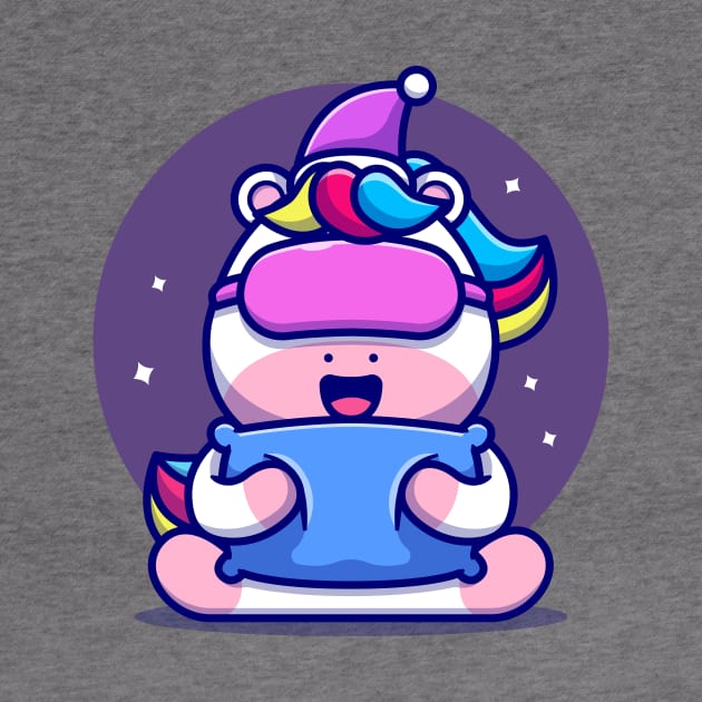 Cute Unicorn Sleeping With Pillow Cartoon by Catalyst Labs